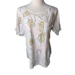 FINAL SALE MinkPink Floral Embroidered Ivory Boho Top Size Medium